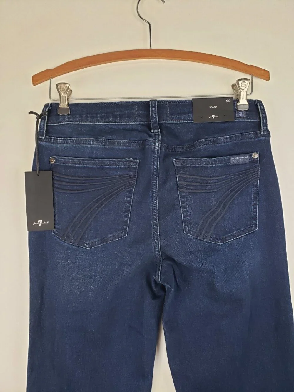 7 For All Mankind Dojo Blue Black Santiago Jeans NWT Dark Wash 7FAM Womens 29